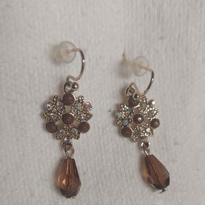 Elegant Brown and Gold Crystal Drop Earrings